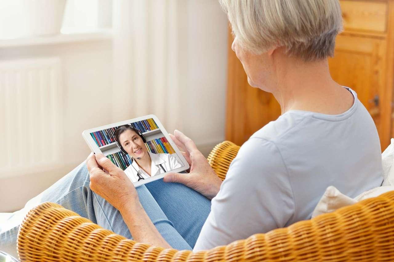 Lady and doctor meeting on laptop